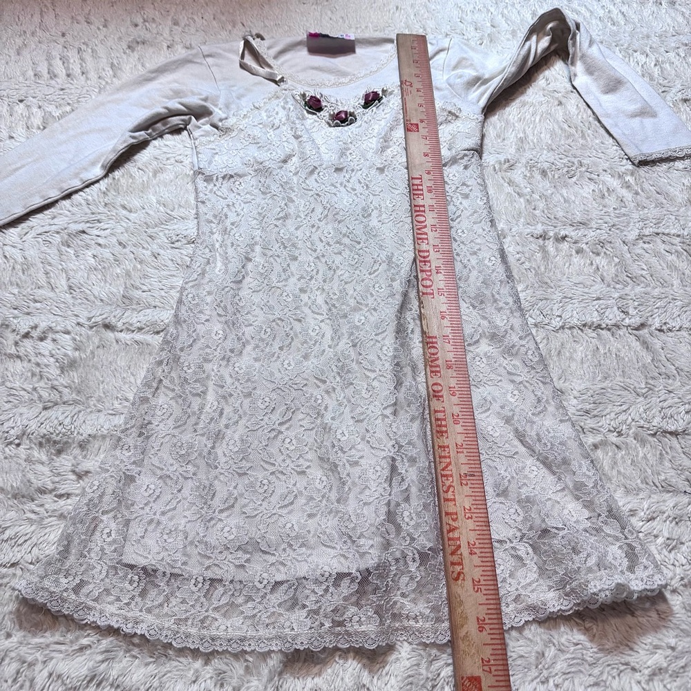 Vintage 90’s L.A. Touch Ivory Lace Dress | Floral Rosettes & Pearl Details girls - Picture 2 of 7
